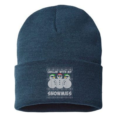 Chillin With My Snowmies Funny Ugly Christmas Sustainable Knit Beanie