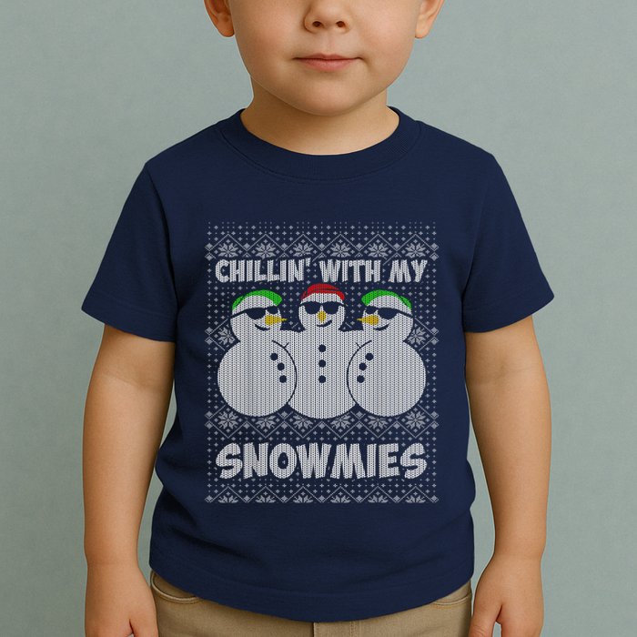 Chillin With My Snowmies Funny Ugly Christmas Toddler T-Shirt