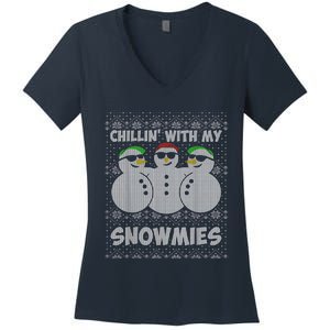 Chillin With My Snowmies Funny Ugly Christmas Women's V-Neck T-Shirt