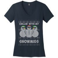 Chillin With My Snowmies Funny Ugly Christmas Women's V-Neck T-Shirt