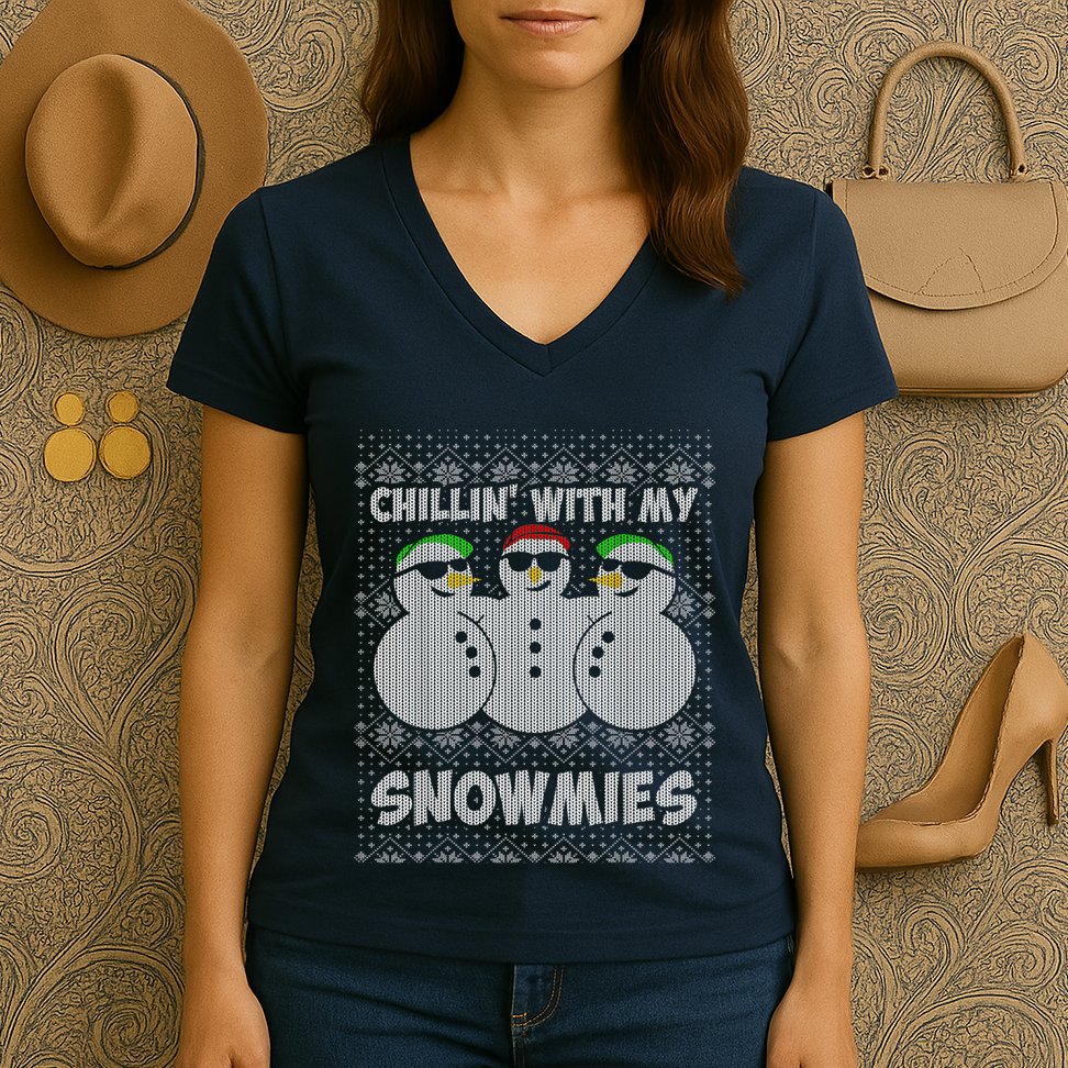 Chillin With My Snowmies Funny Ugly Christmas Women's V-Neck T-Shirt