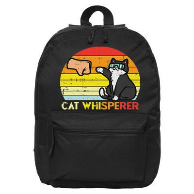 Cat Whisperer Man Paw Fist Bump Sunset Retro Women 16 in Basic Backpack