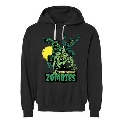 Chilling With My Zombies Garment-Dyed Fleece Hoodie