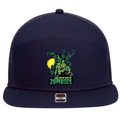 Chilling With My Zombies 7 Panel Mesh Trucker Snapback Hat