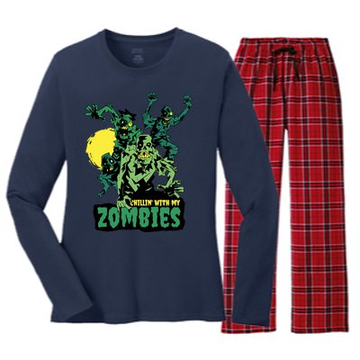 Chilling With My Zombies Women's Long Sleeve Flannel Pajama Set 