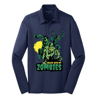 Chilling With My Zombies Silk Touch Performance Long Sleeve Polo