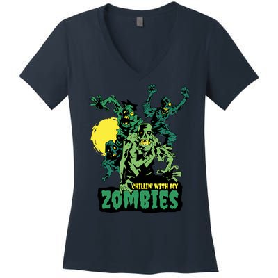 Chilling With My Zombies Women's V-Neck T-Shirt