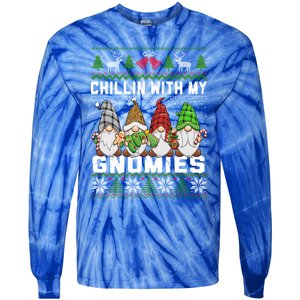 Chillin With My Gnomies Christmas Cute Gnomes Ugly Sweater Gift Tie-Dye Long Sleeve Shirt