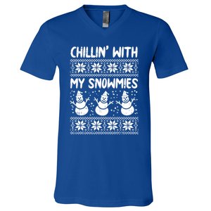 Chillin With My Snowmies Snow Ugly Christmas Sweater Gift V-Neck T-Shirt