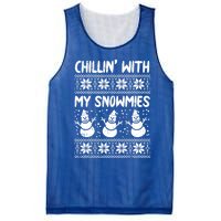 Chillin With My Snowmies Snow Ugly Christmas Sweater Gift Mesh Reversible Basketball Jersey Tank