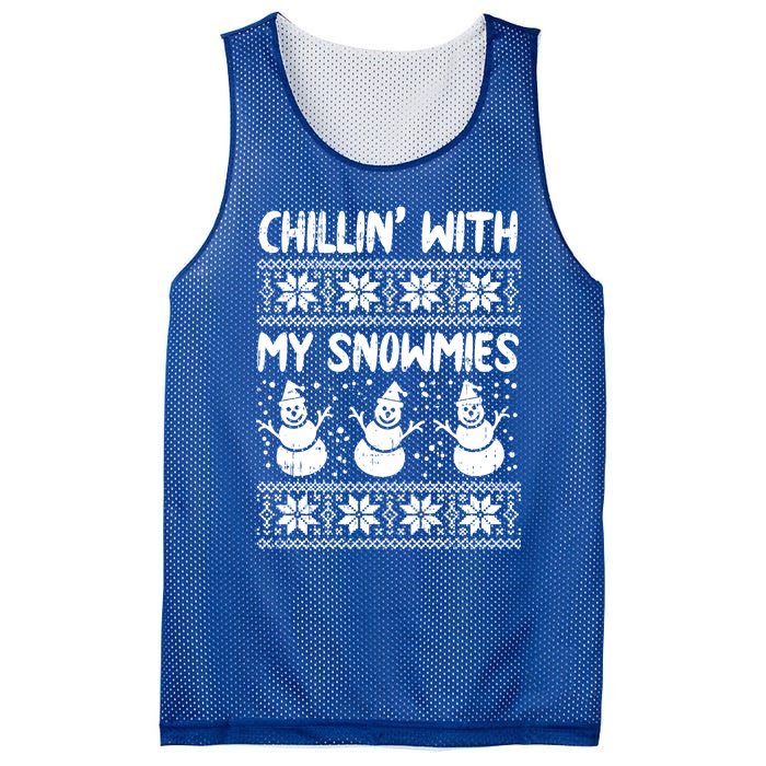 Chillin With My Snowmies Snow Ugly Christmas Sweater Gift Mesh Reversible Basketball Jersey Tank