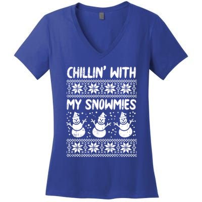 Chillin With My Snowmies Snow Ugly Christmas Sweater Gift Women's V-Neck T-Shirt