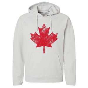 Canada Women Men Distressed Red Maple Leaf Canada Day Performance Fleece Hoodie