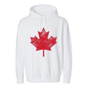 Canada Women Men Distressed Red Maple Leaf Canada Day Garment-Dyed Fleece Hoodie