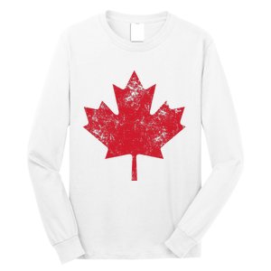 Canada Women Men Distressed Red Maple Leaf Canada Day Long Sleeve Shirt