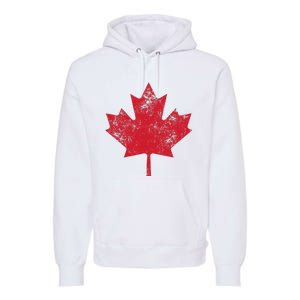 Canada Women Men Distressed Red Maple Leaf Canada Day Premium Hoodie