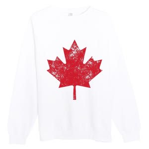 Canada Women Men Distressed Red Maple Leaf Canada Day Premium Crewneck Sweatshirt