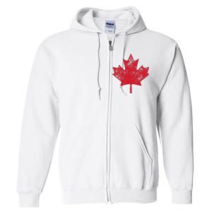 Canada Women Men Distressed Red Maple Leaf Canada Day Full Zip Hoodie