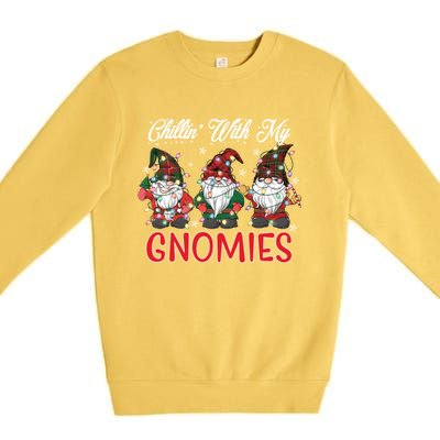 Chillin With My Gnomies Christmas Red Gnomes Plaid Buffalo Gift Premium Crewneck Sweatshirt