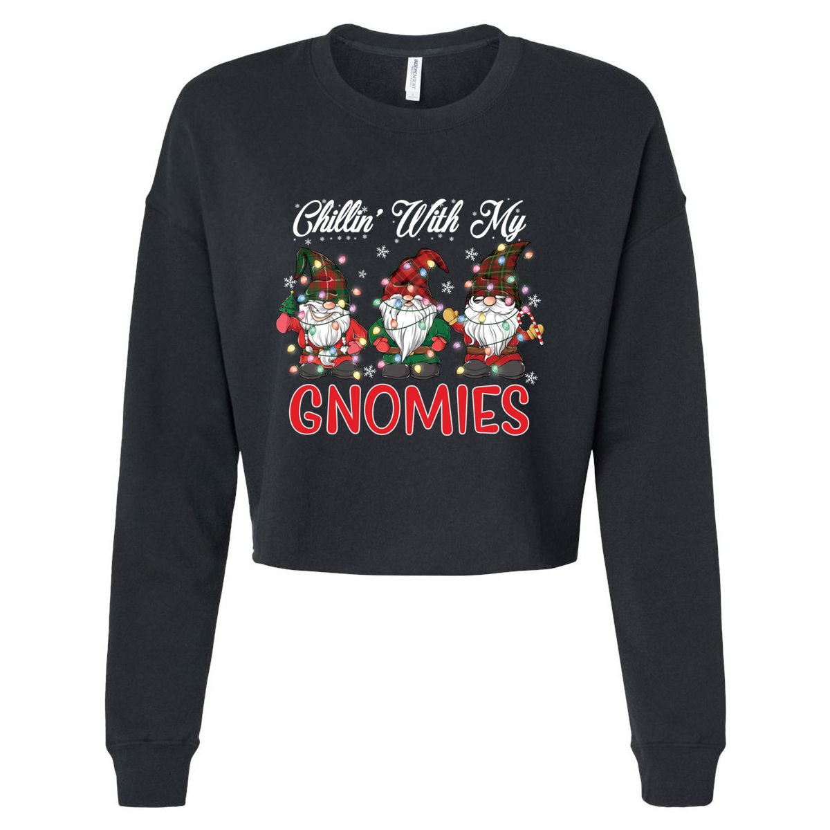 Chillin With My Gnomies Christmas Red Gnomes Plaid Buffalo Gift Cropped Pullover Crew