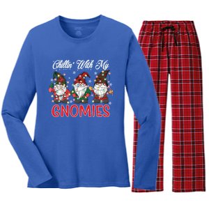 Chillin With My Gnomies Christmas Red Gnomes Plaid Buffalo Gift Women's Long Sleeve Flannel Pajama Set 