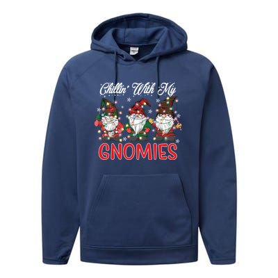 Chillin With My Gnomies Christmas Red Gnomes Plaid Buffalo Gift Performance Fleece Hoodie