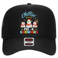 Chillin With My PreK Snowmies Teacher Christmas Xmas Lights High Crown Mesh Back Trucker Hat