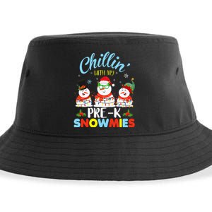 Chillin With My PreK Snowmies Teacher Christmas Xmas Lights Sustainable Bucket Hat