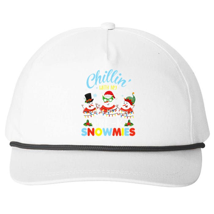 Chillin With My PreK Snowmies Teacher Christmas Xmas Lights Snapback Five-Panel Rope Hat