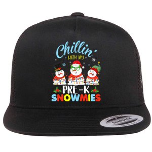 Chillin With My PreK Snowmies Teacher Christmas Xmas Lights Flat Bill Trucker Hat