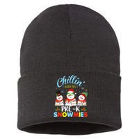 Chillin With My PreK Snowmies Teacher Christmas Xmas Lights Sustainable Knit Beanie