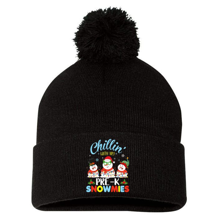 Chillin With My PreK Snowmies Teacher Christmas Xmas Lights Pom Pom 12in Knit Beanie