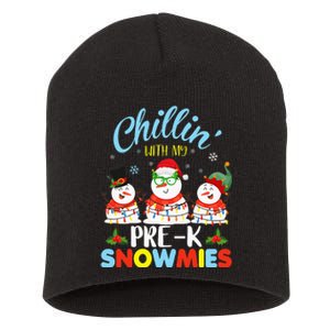 Chillin With My PreK Snowmies Teacher Christmas Xmas Lights Short Acrylic Beanie