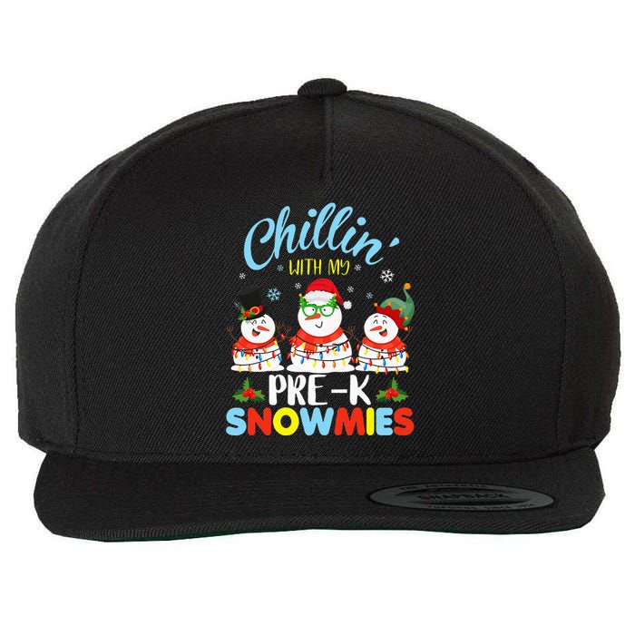 Chillin With My PreK Snowmies Teacher Christmas Xmas Lights Wool Snapback Cap