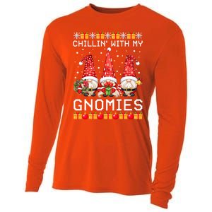 Chillin With My Gnomies Ugly Christmas Sweater Santa Gnomes Gift Cooling Performance Long Sleeve Crew