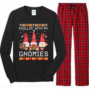 Chillin With My Gnomies Ugly Christmas Sweater Santa Gnomes Gift Long Sleeve Pajama Set