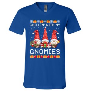 Chillin With My Gnomies Ugly Christmas Sweater Santa Gnomes Gift V-Neck T-Shirt