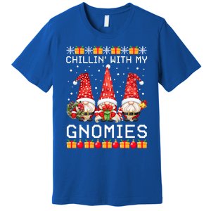 Chillin With My Gnomies Ugly Christmas Sweater Santa Gnomes Gift Premium T-Shirt