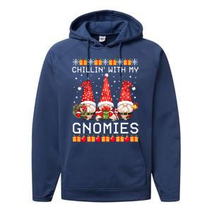 Chillin With My Gnomies Ugly Christmas Sweater Santa Gnomes Gift Performance Fleece Hoodie