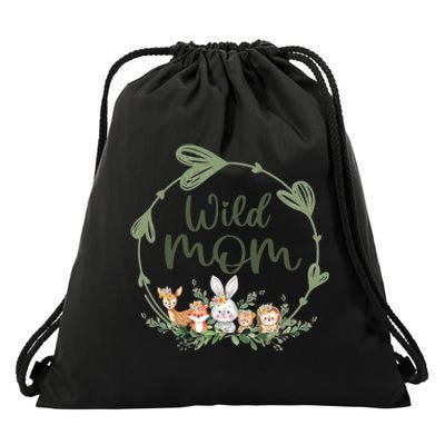 Cute Wild Mom Wreath Zoo Leopard Birthday Safari Jungle Animal Gift Drawstring Bag