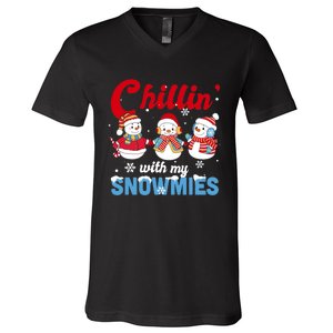 Chillin With My Snowmies Family Pajamas Christmas Snowman V-Neck T-Shirt