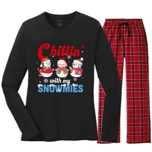 Chillin With My Snowmies Family Pajamas Christmas Snowman Women's Long Sleeve Flannel Pajama Set 