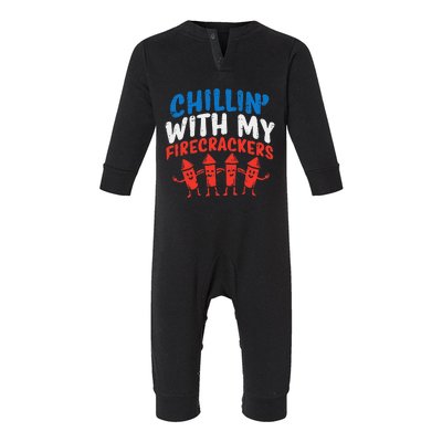 Chillin With My Firecrackers Cute Matching 4th Of July Infant Fleece One Piece