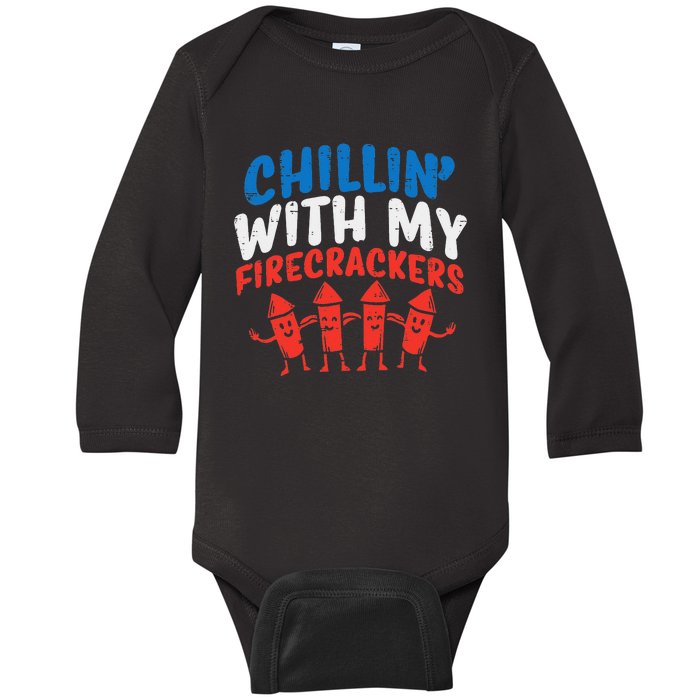 Chillin With My Firecrackers Cute Matching 4th Of July Baby Long Sleeve Bodysuit