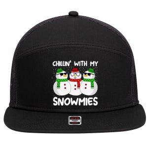 Chillin With My Snowmies Christmas Gift 7 Panel Mesh Trucker Snapback Hat