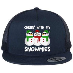 Chillin With My Snowmies Christmas Gift Flat Bill Trucker Hat