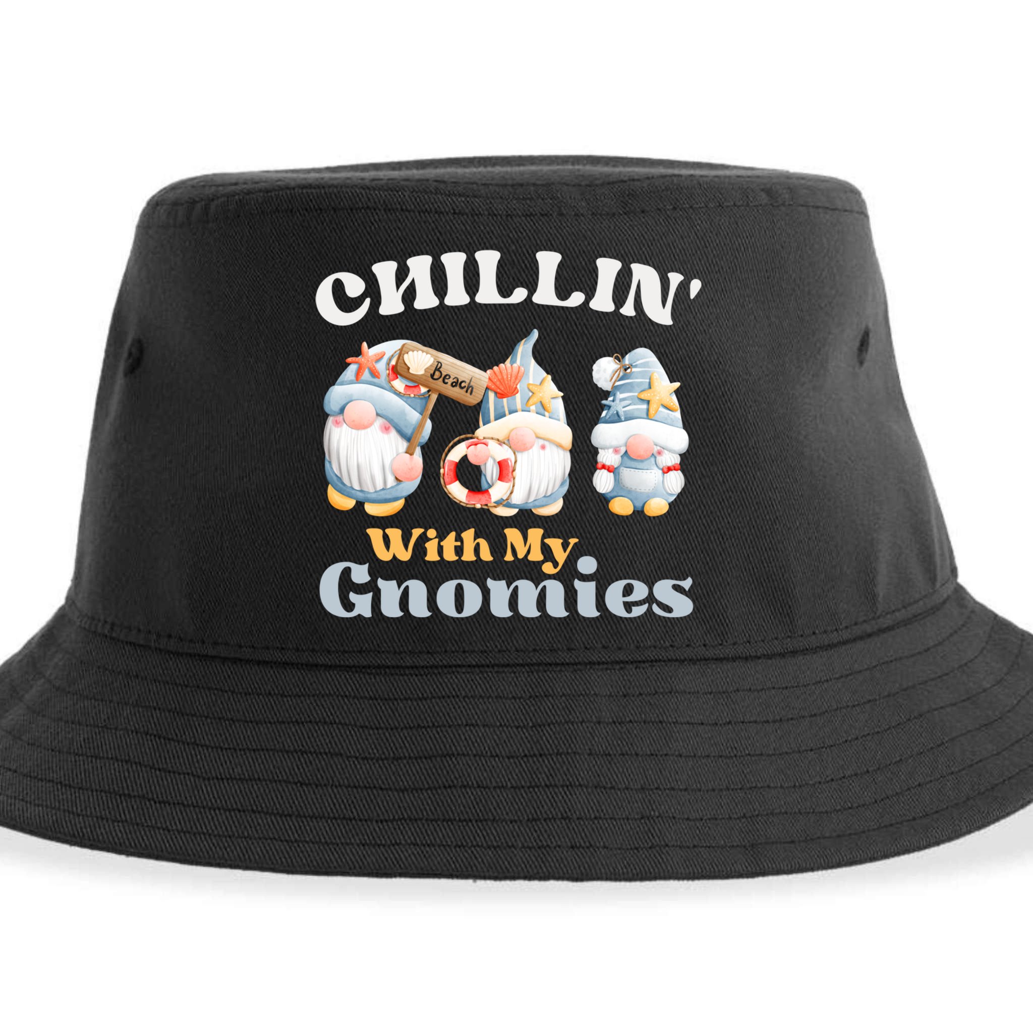 Chillin With My Gnomies Beach Gnomes With Shells Gift Sustainable Bucket Hat