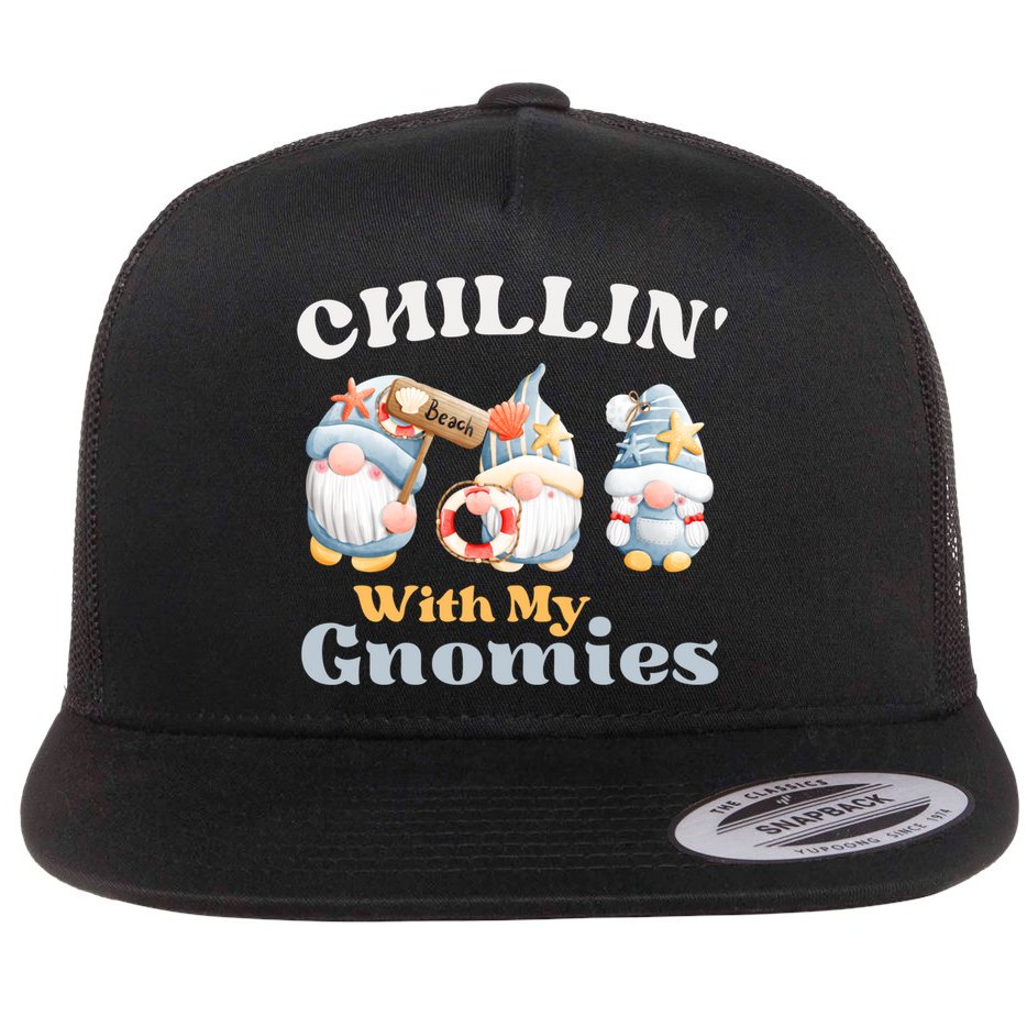 Chillin With My Gnomies Beach Gnomes With Shells Gift Flat Bill Trucker Hat