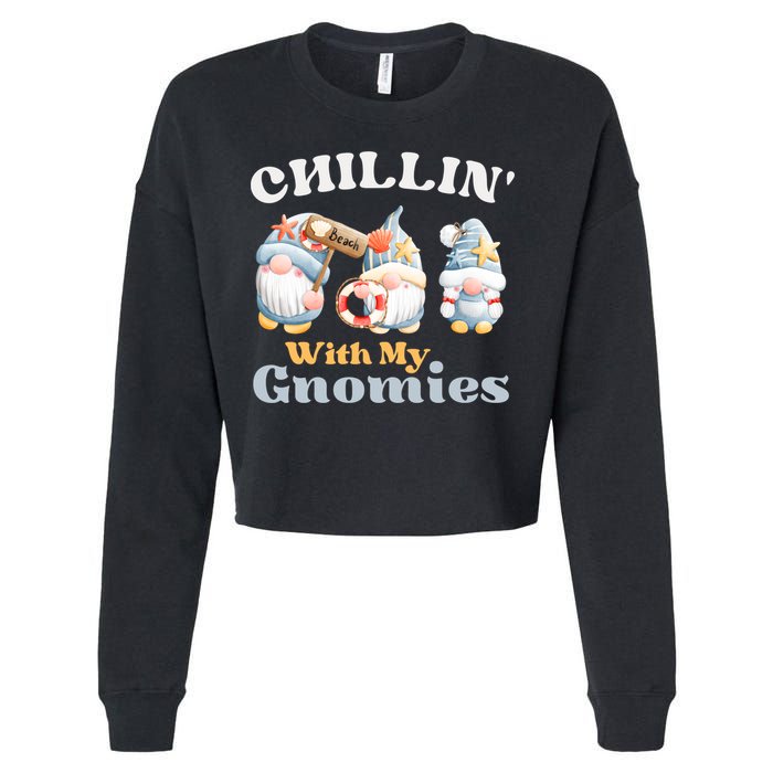 Chillin With My Gnomies Beach Gnomes With Shells Gift Cropped Pullover Crew