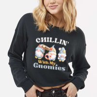 Chillin With My Gnomies Beach Gnomes With Shells Gift Cropped Pullover Crew